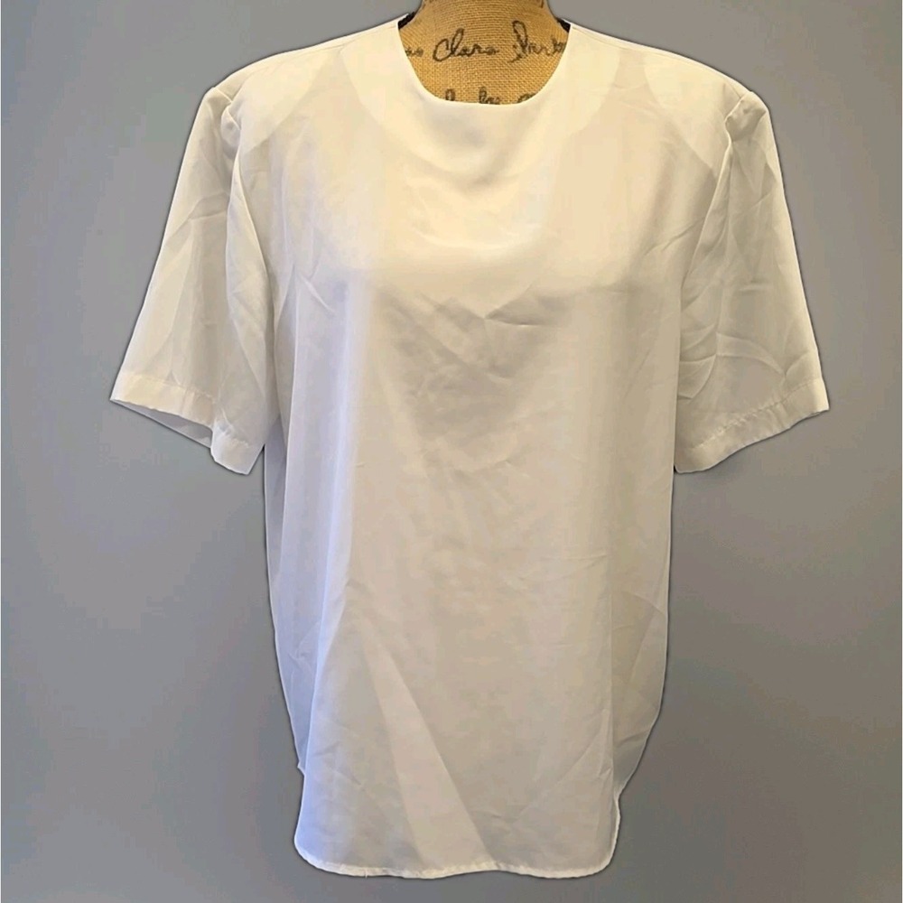 Vintage Southern Lady White Minimalist Blouse Clean Girl Quiet Luxury sz 14